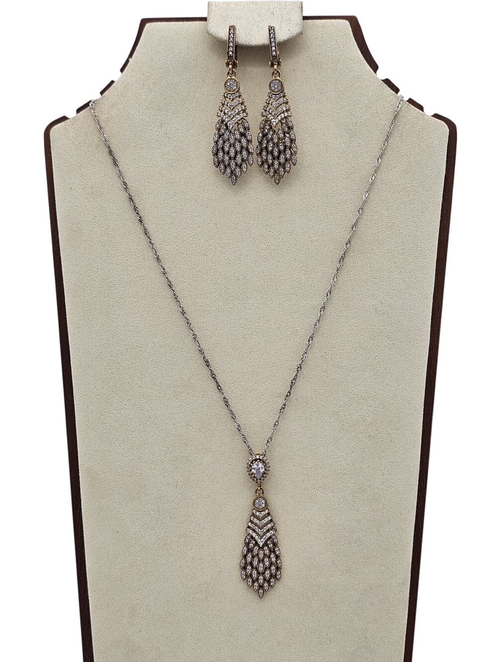 Vintage 925 Sterling Drop Crystal Earrings and Pendant Set Statement Bridal